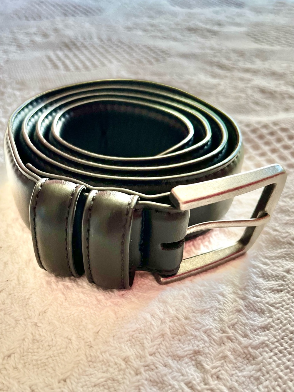 Classic Black Vegan Leather Belt with Silver Buckle